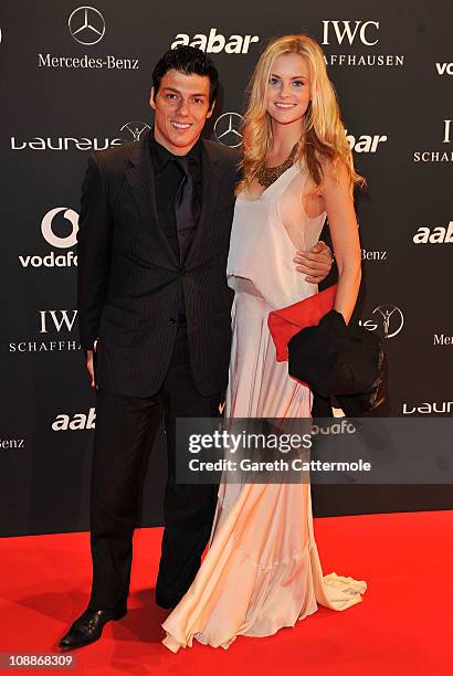 Taig Khris and guest arrive for the Laureus Welcome Party as part of the 2011 Laureus World Sports Awards at Cipriani Yas Island on February 6, 2011...