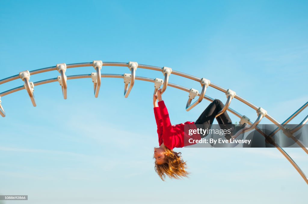 Girl Playing on a Climbing Frame