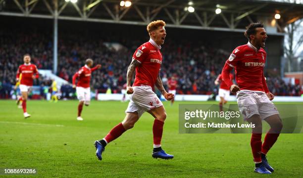 Jack Colback of Nottingham Forest celebrates his goal during the Sky Bet Championship match between Nottingham Forest and Leeds United at City Ground...