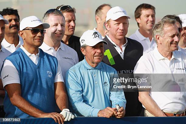 Academy Members including Gary Player,Boris Becker, Sir Bobby Charlton, Sean Fitzpatrick and Steve Waugh pose before taking part in the Laureus Golf...