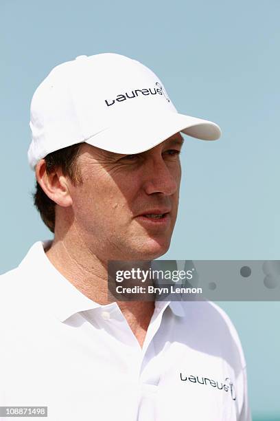Glenn McGrath in action during the Laureus Golf Challenge at the Saadiyat Beach Golf Club part of the 2011 Laureus World Sports Awards on February 6,...