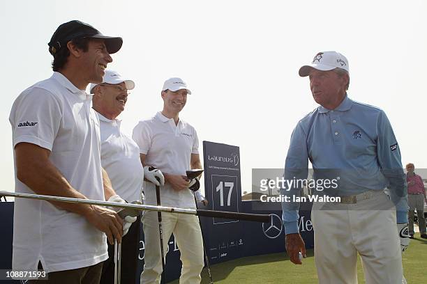 Academy Member Gary Player with Gianfranco Zola during the Laureus Golf Challenge at the Saadiyat Beach Golf Club part of the 2011 Laureus World...