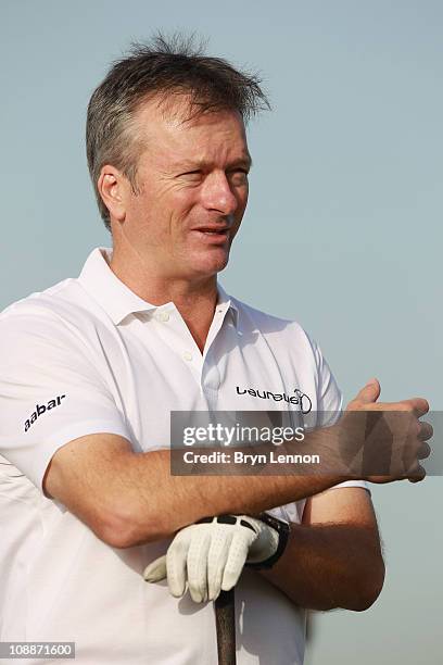 Academy Member Steve Waugh talks to the media before the Laureus Golf Challenge at the Saadiyat Beach Golf Club part of the 2011 Laureus World Sports...