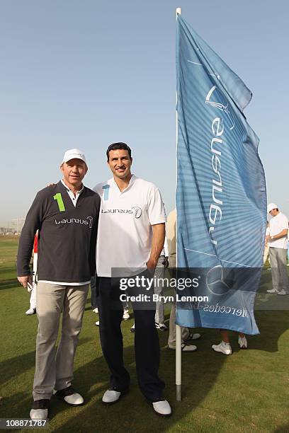 Academy Members Boris Becker and Vladimir Klitschko during the Laureus Golf Challenge at the Saadiyat Beach Golf Club part of the 2011 Laureus World...