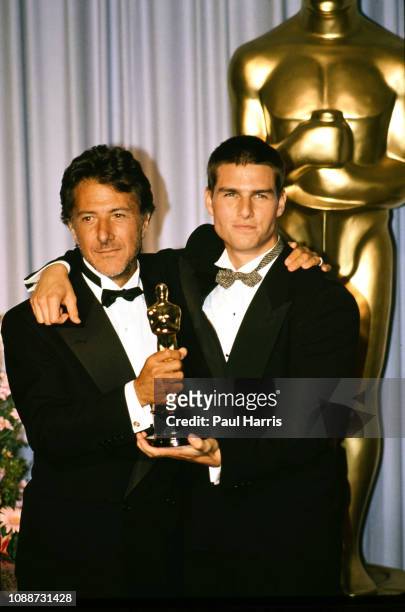 Dustin Hoffman and Tom Cruise during 61st Annual Academy Awards for Rain Man March 29, 1989 at Shrine Auditorium in Los Angeles, California