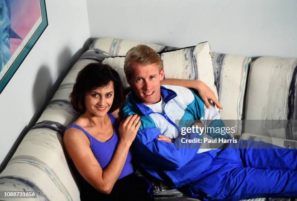 Nadia Comaneci And Bart Conner , both Olympic athletes January 1, 1991 in their Venice home, Los Angeles, California