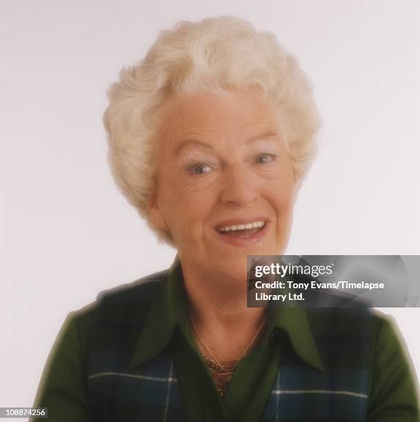 Singer and comedienne, and star of cinema and music hall Dame Gracie Fields smiling, 1975.