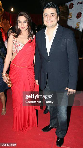 Sonali Bendre with husband Goldie Behl during the Stardust Awards function in Mumbai on Sunday evening.