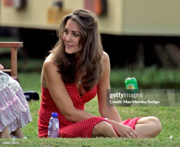 Kate Middleton watches Prince William compete in the Chakravarty Cup charity polo match at Ham Polo Club on June 17, 2006 in Richmond, England.