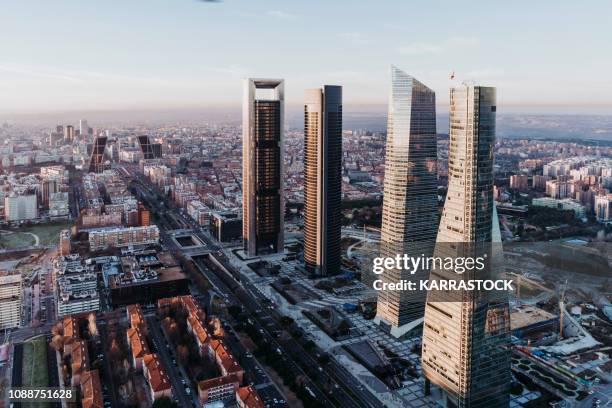 view of the madrid city from a helicopter - madrid landmark stock pictures, royalty-free photos & images