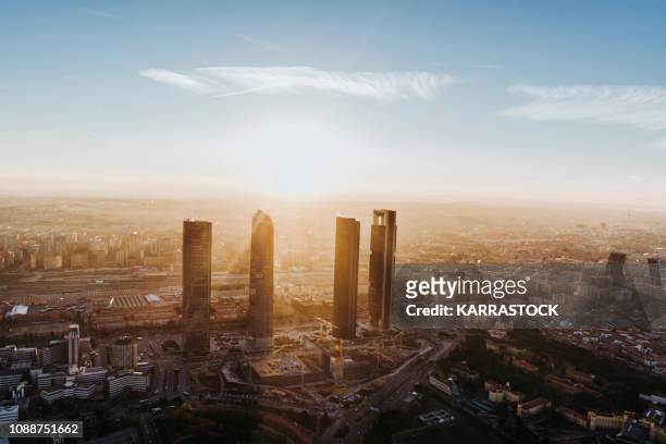 view of the madrid city from a helicopter - madrid city stock pictures, royalty-free photos & images