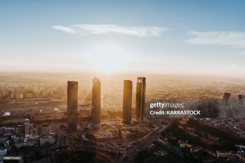 View of the Madrid city from a helicopter
