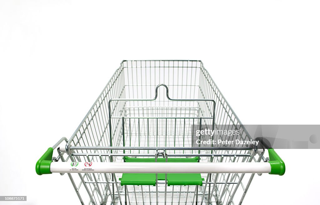 Supermarket trolley on white background