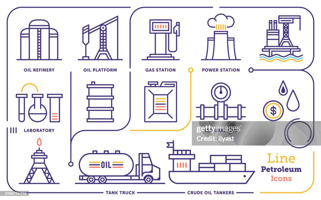 Aceite y Gas producción Vector icono juego