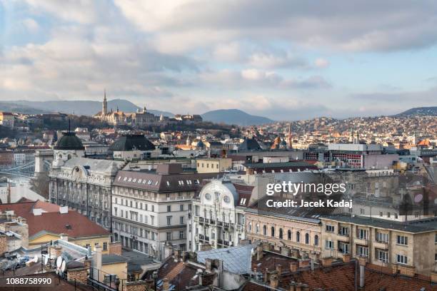 aerial view of budapest - budapest winter stock pictures, royalty-free photos & images