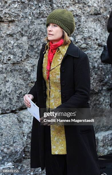 Corinna Harfouch attends the memorial service for Bernd Eichinger at the St. Michael Kirche on February 07, 2011 in Munich, Germany. Producer Bernd...