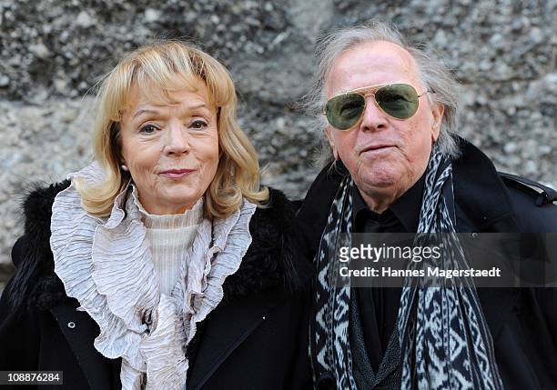 Klaus Doldinger and his wife Inge attend the memorial service for Bernd Eichinger at the St. Michael Kirche on February 07, 2011 in Munich, Germany....