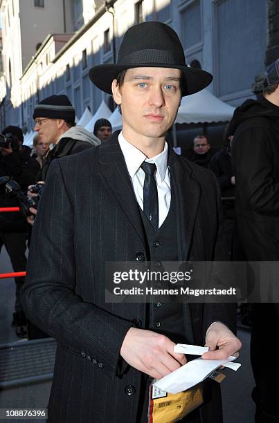 Tom Schilling attends the memorial service for Bernd Eichinger at the St. Michael Kirche on February 07, 2011 in Munich, Germany. Producer Bernd...