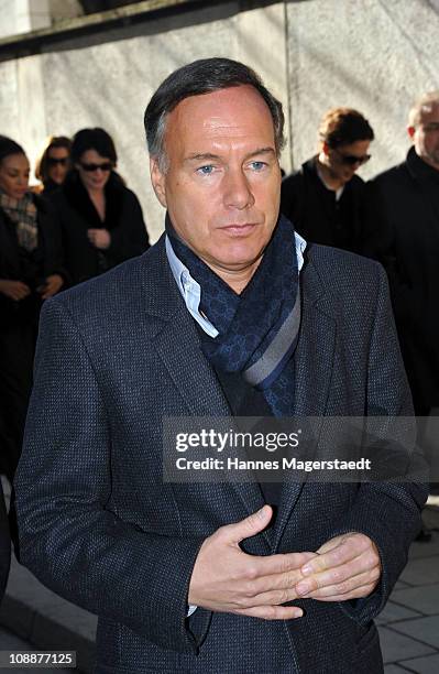 Nico Hofmann attends the memorial service for Bernd Eichinger at the St. Michael Kirche on February 07, 2011 in Munich, Germany. Producer Bernd...