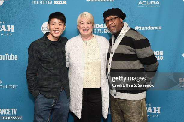 Wong He, Jill Lamantia, and Bobby Allen attend the "American Factory" Premiere during the 2019 Sundance Film Festival at Prospector Square Theatre on...