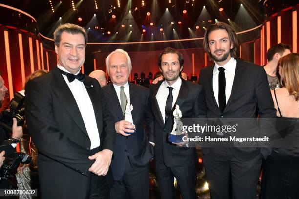 Markus Sder, Jan Mojto, Quirin Berg and Max Wiedemann attend the Bayerischer Filmpreis 2018 at Prinzregententheater on January 25, 2019 in Munich,...