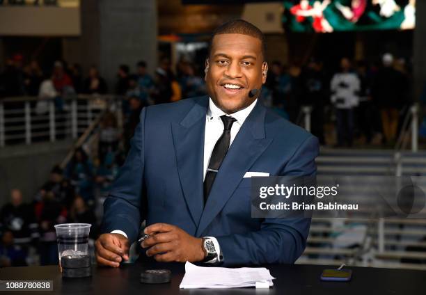 Network analyst Kevin Weekes speaks during the 2019 SAP NHL All-Star Skills at SAP Center on January 25, 2019 in San Jose, California.