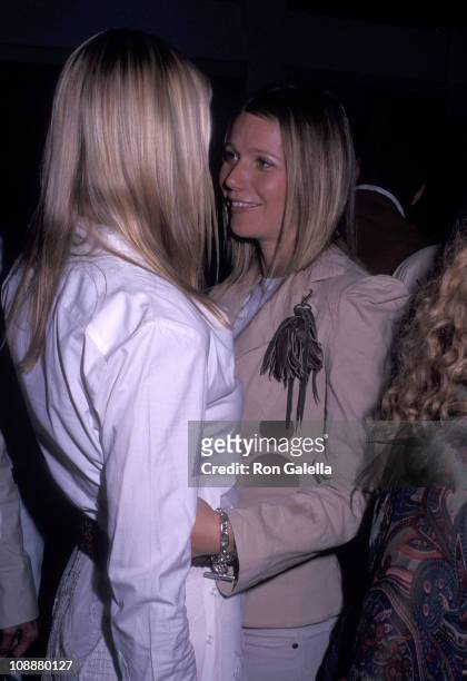 Actress Kelly Lynch and actress Gwyneth Paltrow attend the Women's Wear Daily's All White Gala on March 20, 2002 at Janet Charlton's House in Hancock...