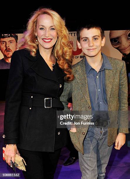 Jerry Hall and son Gabriel Jagger attend the world premiere of "Paul" at The Empire Cinema on February 7, 2011 in London, England.