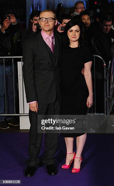 Actor Simon Pegg and wife Maureen McCann attend the World Film Premiere of 'Paul' at the Empire Leicester Square on February 7, 2011 in London,...