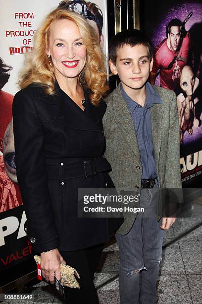 Jerry Hall and Gabriel Jagger attend the World premiere of Paul held at the Empire Leicester Square on February 7, 2011 in London, England.