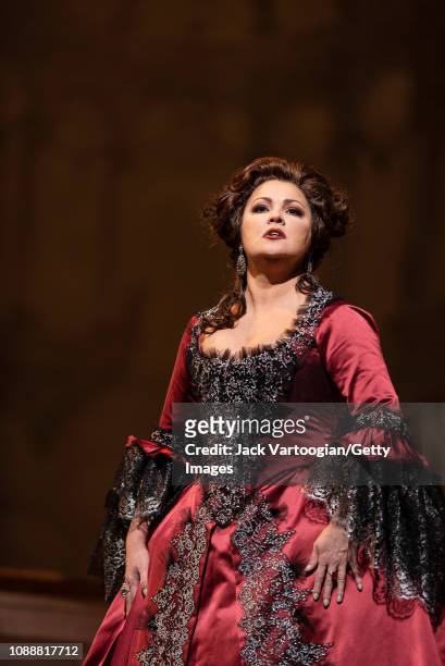 Russian soprano Anna Netrebko performs at the final dress rehearsal prior to the premiere of the Metropolitan Opera/Sir David McVicar production of...