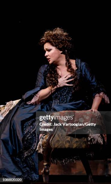 Russian soprano Anna Netrebko performs at the final dress rehearsal prior to the premiere of the Metropolitan Opera/Sir David McVicar production of...