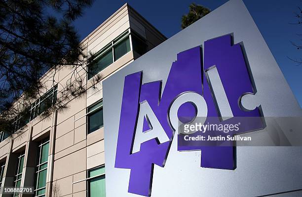 The AOL logo is posted on a sign in front of the AOL Inc. Offices on February 7, 2011 in Palo Alto, California. Online company AOL Inc. Announced...