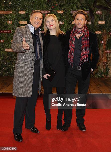 Producer Nico Hofmann, actress Nadja Uhl and actor Thomas Kretschmann attend the 'Das Dschungelkind' Premiere at CineStar on February 7, 2011 in...