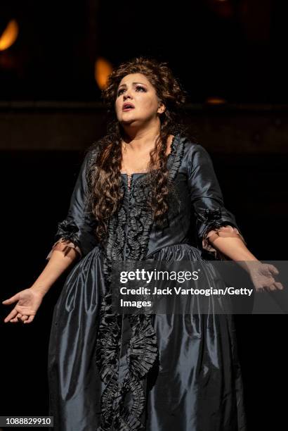 Russian soprano Anna Netrebko performs at the final dress rehearsal prior to the premiere of the Metropolitan Opera/Sir David McVicar production of...