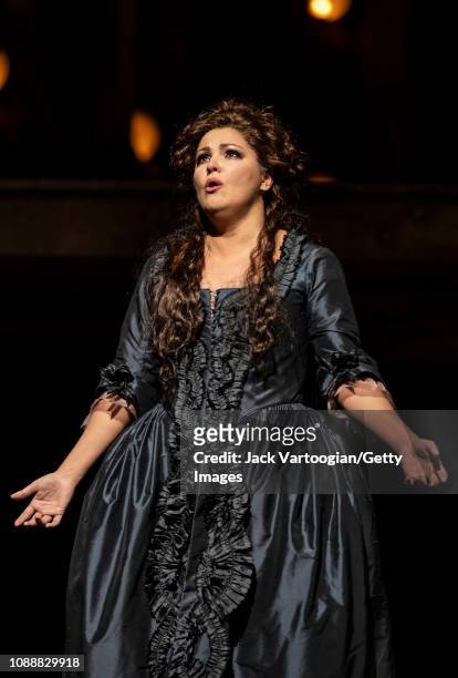 Russian soprano Anna Netrebko performs at the final dress rehearsal prior to the premiere of the Metropolitan Opera/Sir David McVicar production of...