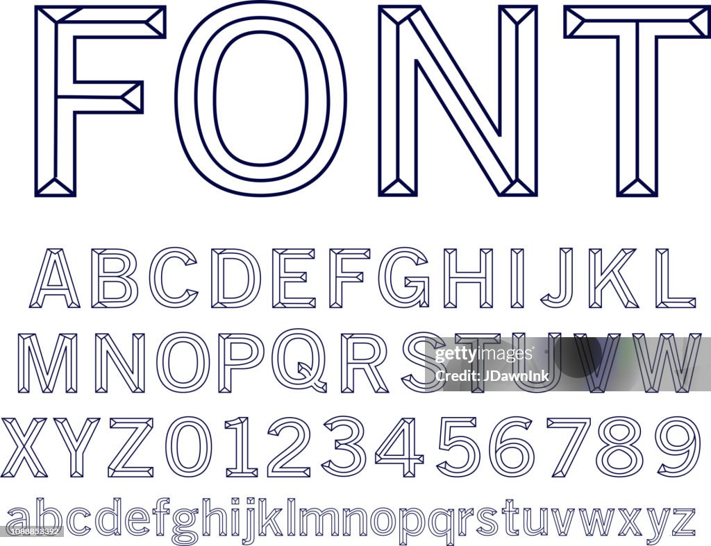Wireframe outline bevelled 3D alphabet design set