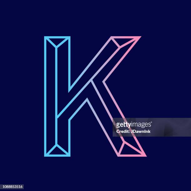 wireframe letter k outline bevelled 3d alphabet design - letter k stock illustrations