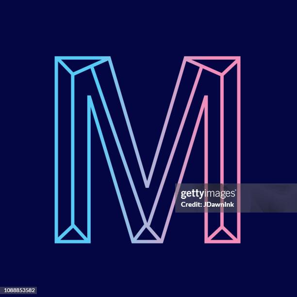 wireframe letter m outline bevelled 3d alphabet design - letter l stock illustrations