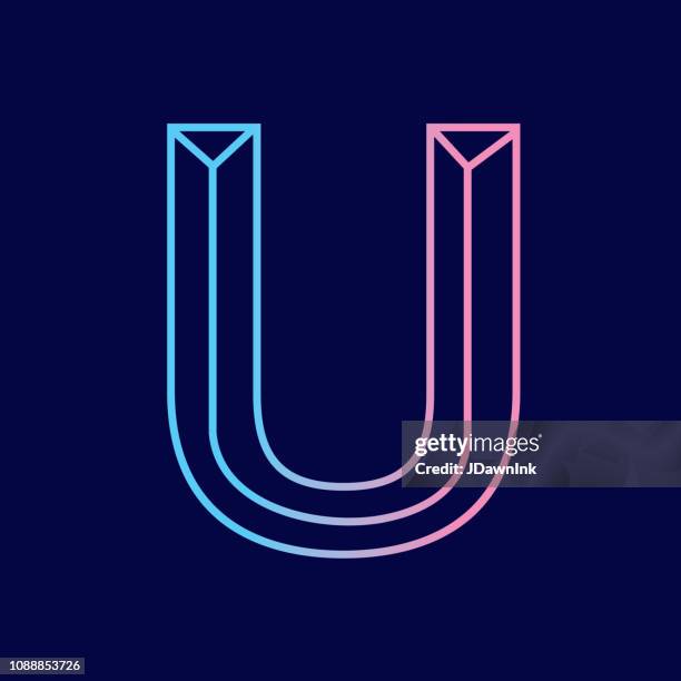 wireframe letter u outline bevelled 3d alphabet design - letter u stock illustrations
