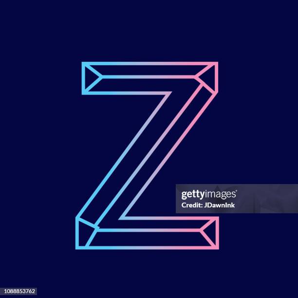 wireframe letter z outline bevelled 3d alphabet design - letter z stock illustrations
