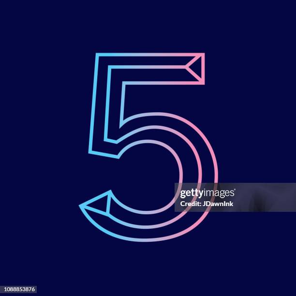 wireframe number 5 outline bevelled 3d alphabet design - the number 5 stock illustrations