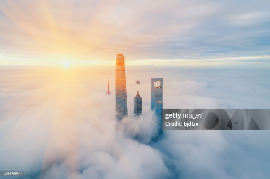 Aerial View Of Shanghai at sunrise