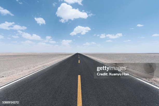 view along a straight asphalted road through desert - two lane highway 個照片及圖片檔