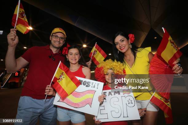 Fans show their support for Spain before the Australia v Spain matches during day five of the 2019 Hopman Cup at RAC Arena on January 02, 2019 in...