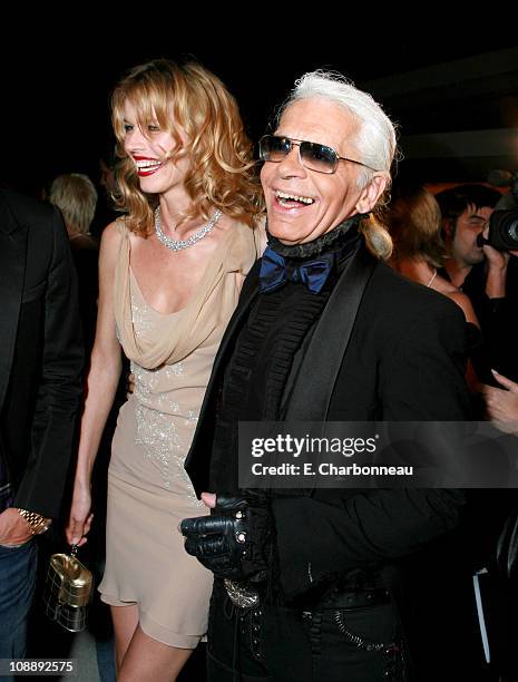 Eva Herzigova and Karl Lagerfeld during Dom Perignon, Karl Lagerfeld and Eva Herzigova Host an International Launch Event to Unveil the New Image of...