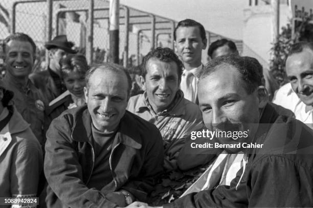 Juan Manuel Fangio, Stirling Moss, Grand Prix of Germany, Nurburgring, 05 August 1956. Juan Manuel Fangio with his friend, ex teammate Stirling Moss,...