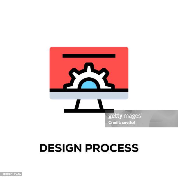 flat line design style modern vector design process icon - html code on computer stock illustrations