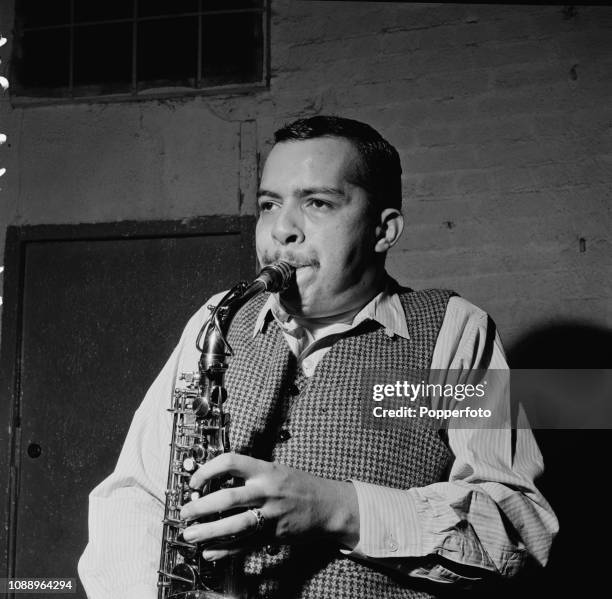 American jazz alto saxophone player Jackie McLean , who appears in the Jack Gelber play The Connection, pictured during rehearsals in London in...