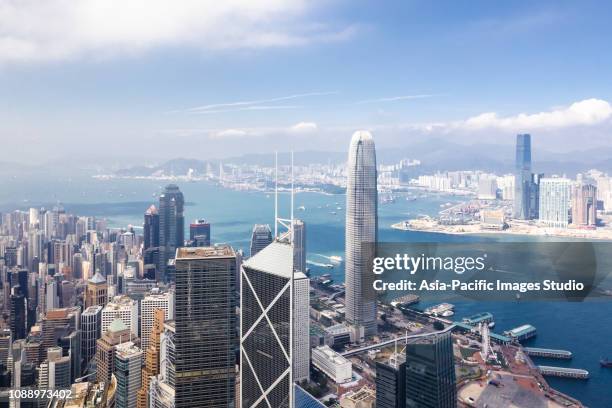 aerial view of hong kong financial district - central district hong kong stock pictures, royalty-free photos & images